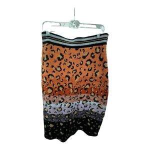 Anthropologie Maeve Cheetah Print Pencil Skirt Knit Orange Black Purple Gold XL